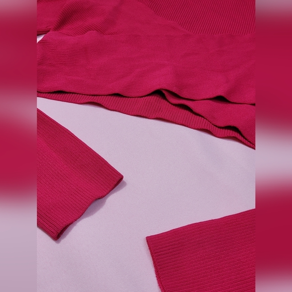 Vibrant Pink Long Sleeve Crop Top with Cut-Out Style - Picture 4 of 16